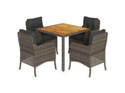 Conjunto 5 de jantar p/ jardim c/ almofadões VIDAXL vime PE cinza