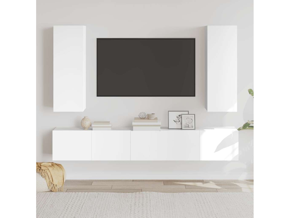 Vidaxl Conjunto Móveis De Tv 5 Pcs Madeira Processada Branco