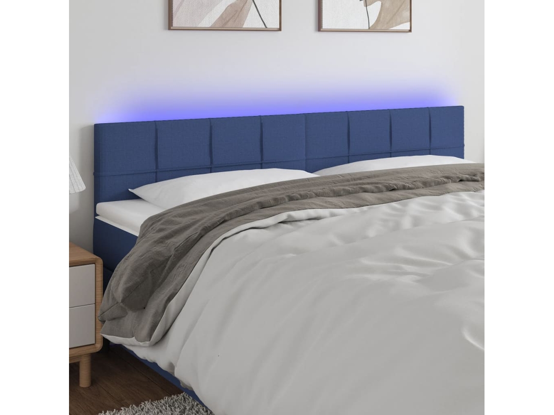 Vidaxl Cabeceira De Cama C/ Luzes Led Tecido 200x5x78/88 Cm Azul