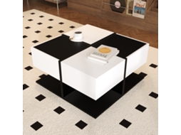 Mesa De Centro Moderna Preta E Branca 70x70cm Com 2 Gavetas E Acabamento Brilhante Para Armazenamento Elegante Mega Echo Trade Shop