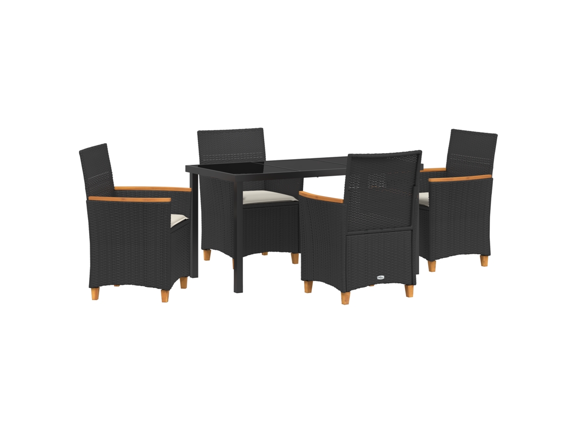 Conjunto 5 Conjunto De Jantar Para Jardim Vidaxl Preto Vime Pe (140 X 80 X 73 Cm)