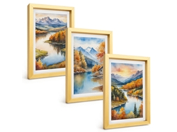 Composição De Quadros Na Paredepaisagens De Montanha No Outono Moldura Dourada Quadros Para A Sala De Estar Espelharte (3 Peças 20x30 Cm)
