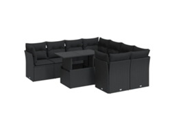 Conjunto de 9 Sofás para Jardim com Almofadões Vime Pe Preto MAISON EXCLUSIVE (9 pcs)