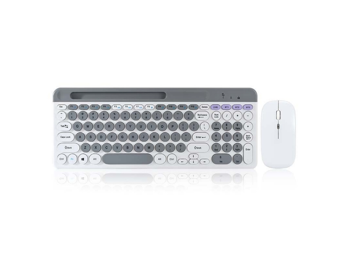 Kit Teclado E Mouse Bluetooth Recarregável Estilo Punk, Teclas Redondas, Silent E Ergonômico