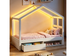 Cama Madeira 90x190 Gavetas Armário Sapatos Led Multicolor Branca