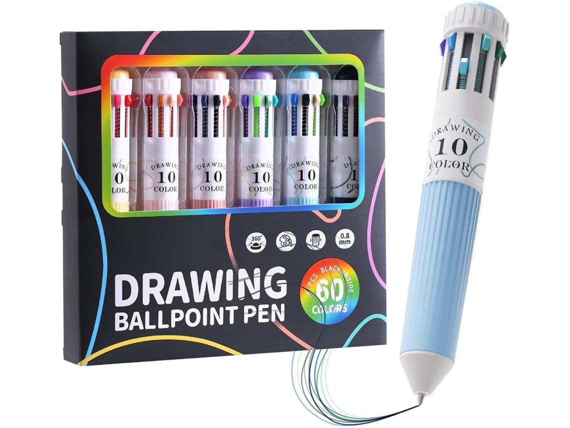 Conjunto De Canetas Esferográficas – 6 Peças, 10 Em 1, Multicoloridas