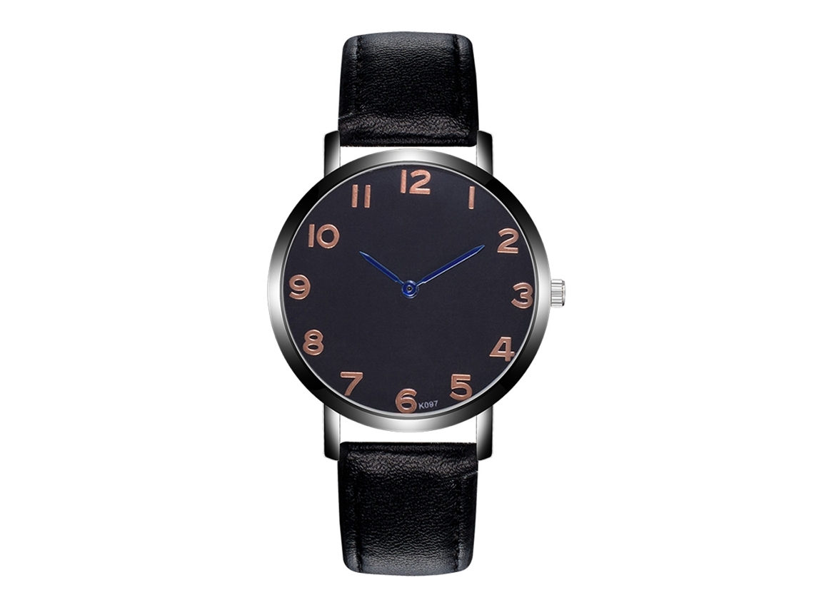 Reloj De Cuarzo Para Hombre Con Correa De Cuero Pu Dial Numerado Puntero Azul (negro)
