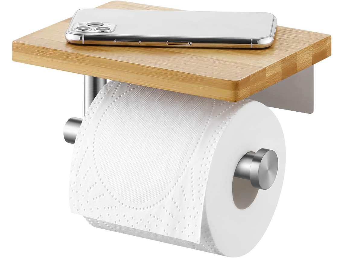 Porta papel Higiênico com Encosto de Bambu AQUAFORGE