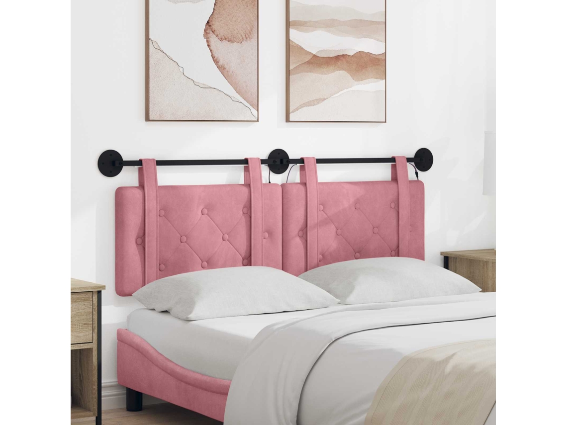 Vidaxl Cabeceira Suspensa Com Luz Led Rosa Veludo
