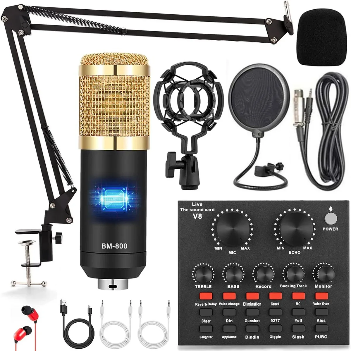 Kit de Placa de Som MDUG com Microfone Condensador (redondo, preto)