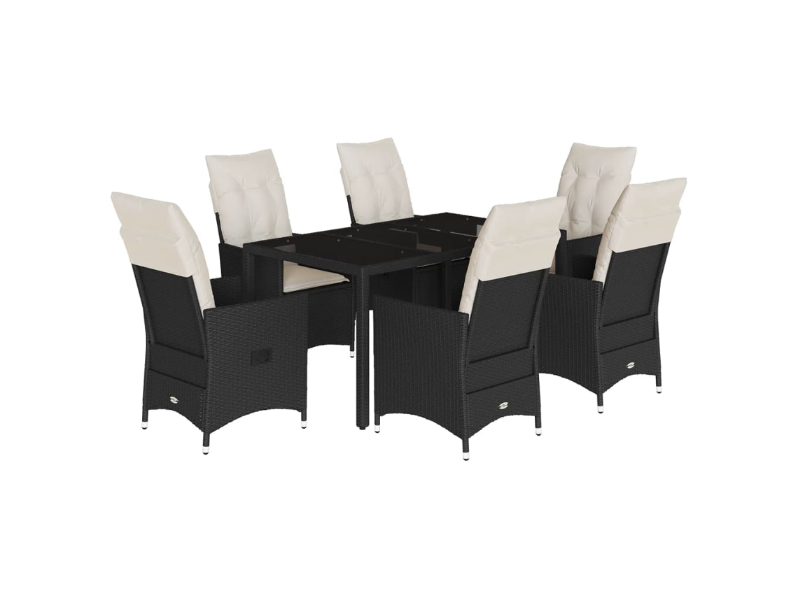 Maison Exclusive - 7 Pcs Conjunto De Jantar P/ Jardim C/ Almofadões Vime Pe Preto