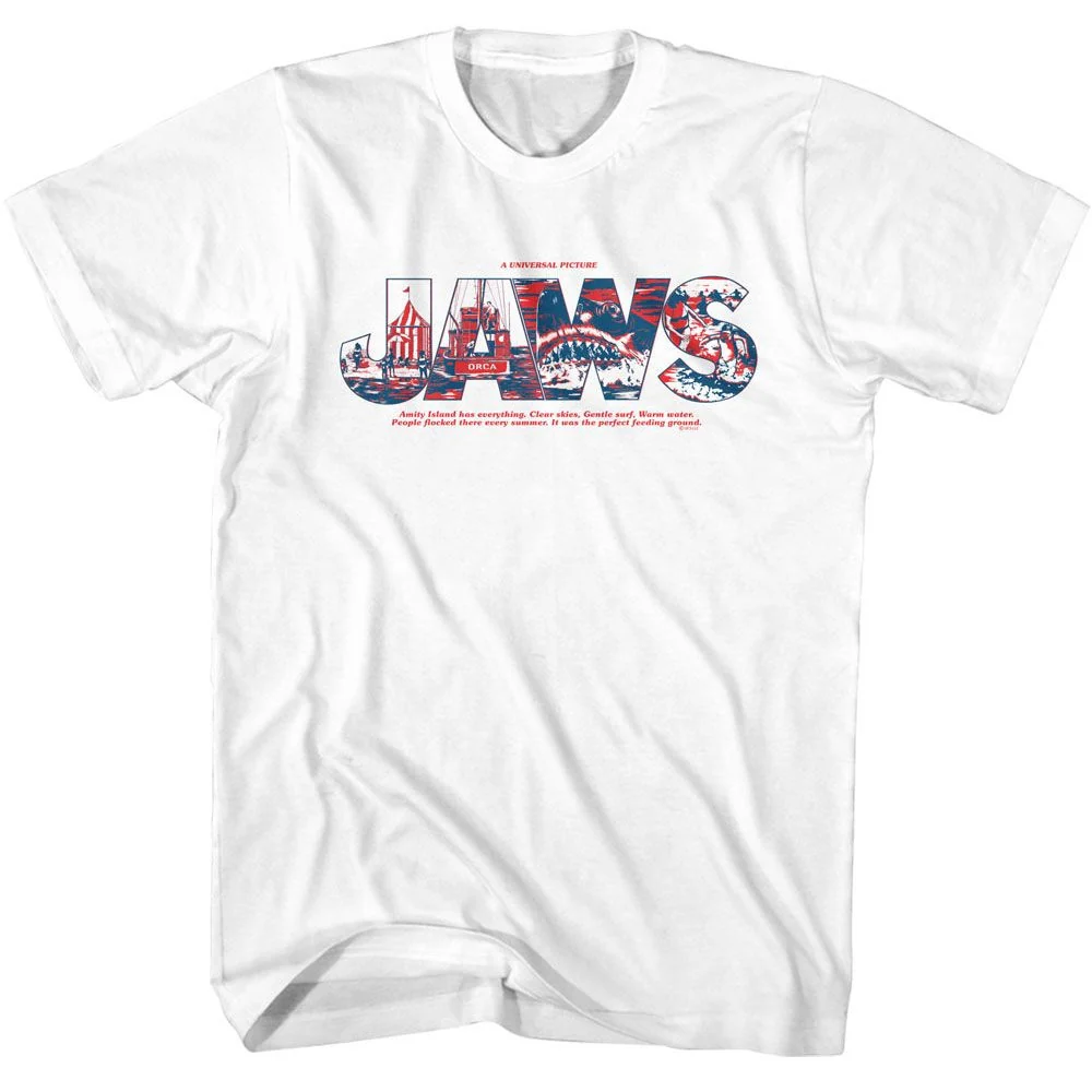 Rockinstone Jaws Movie Logo With Comics White Adult T-shirt Size:m