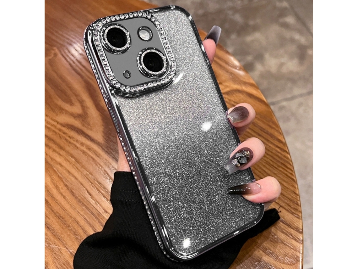 Capa De Tpu Para Iphone 14 Plus - Glitter Degradê De Diamante