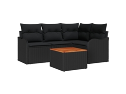 Conjunto 5 Conjunto De Sofá De Jardim Vidaxl Preto Vime Pe (55 X 55 X 37 Cm)