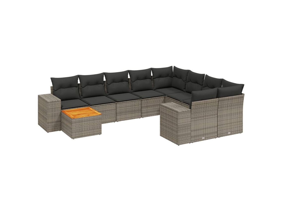 Conjunto de 10 Sofás de Jardim com Almofadões Vime Pe Cinzento MAISON EXCLUSIVE