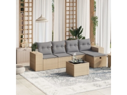 Vidaxl 6 Pcs Conj. Sofás Jardim C/ Almofadões Vime Pe Bege Misturado