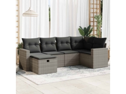 Vidaxl 6 Pcs Conjunto Sofás De Jardim Com Almofadões Vime Cinzento