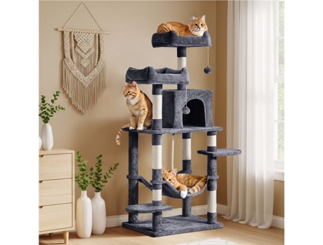 Árvore Para Gato Yaheetech 60 X 48,5 X 149cm Cinza Escuro Arranhador Torre De Atividades Abrigo Poleiros Rede
