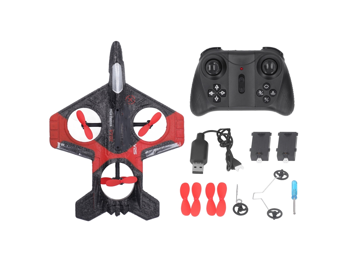 Drone Controle Remoto Portátil Com Luzes Led Coloridas E Hélices De Reposição Para Crianças Presente Vermelho Bateria Dupla