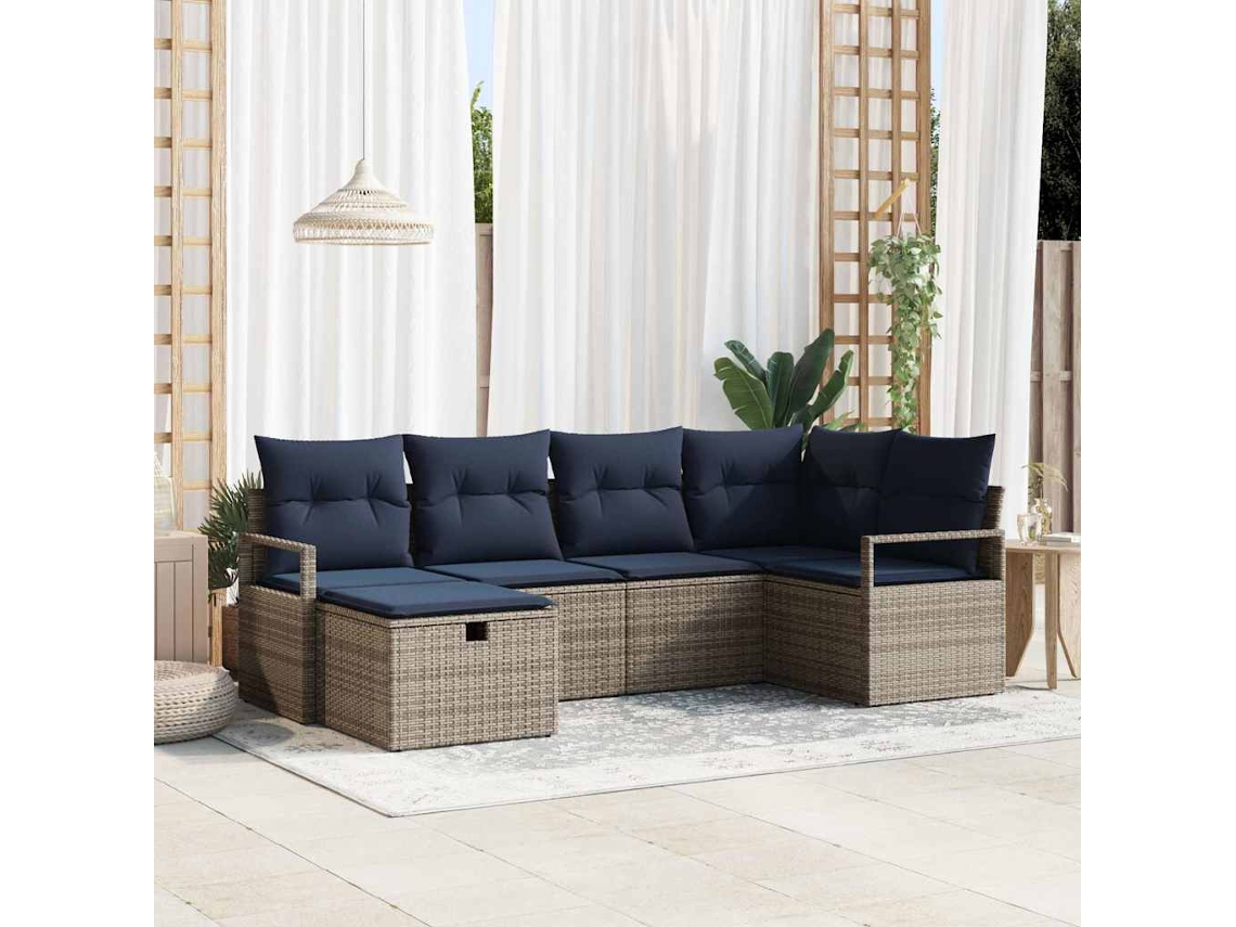 Vidaxl Conjunto De Sofás 6 Unid. Cinza E Azul Marinho Vime Pe