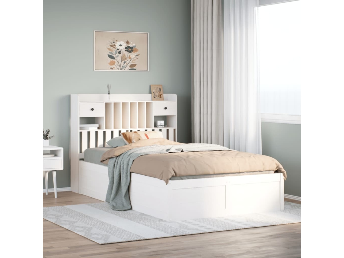 Vidaxl Cama Sem Colchão 135x190 Cm Madeira De Pinho Maciça Branco