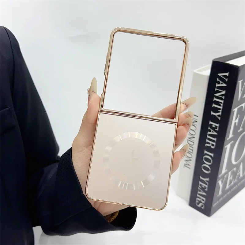 (dourado, Galaxy Z Flip7 Fe) Capa Elegante Com Acabamento Galvanizado, Compatível Com Carregamento Sem Fio Magsafe, Acabamento Fosco
