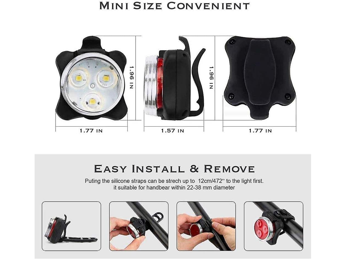Luz De Bicicleta Recarregável Via Usb, Com Luz Dianteira Super Brilhante E Luz Traseira De Led. Aquaforge