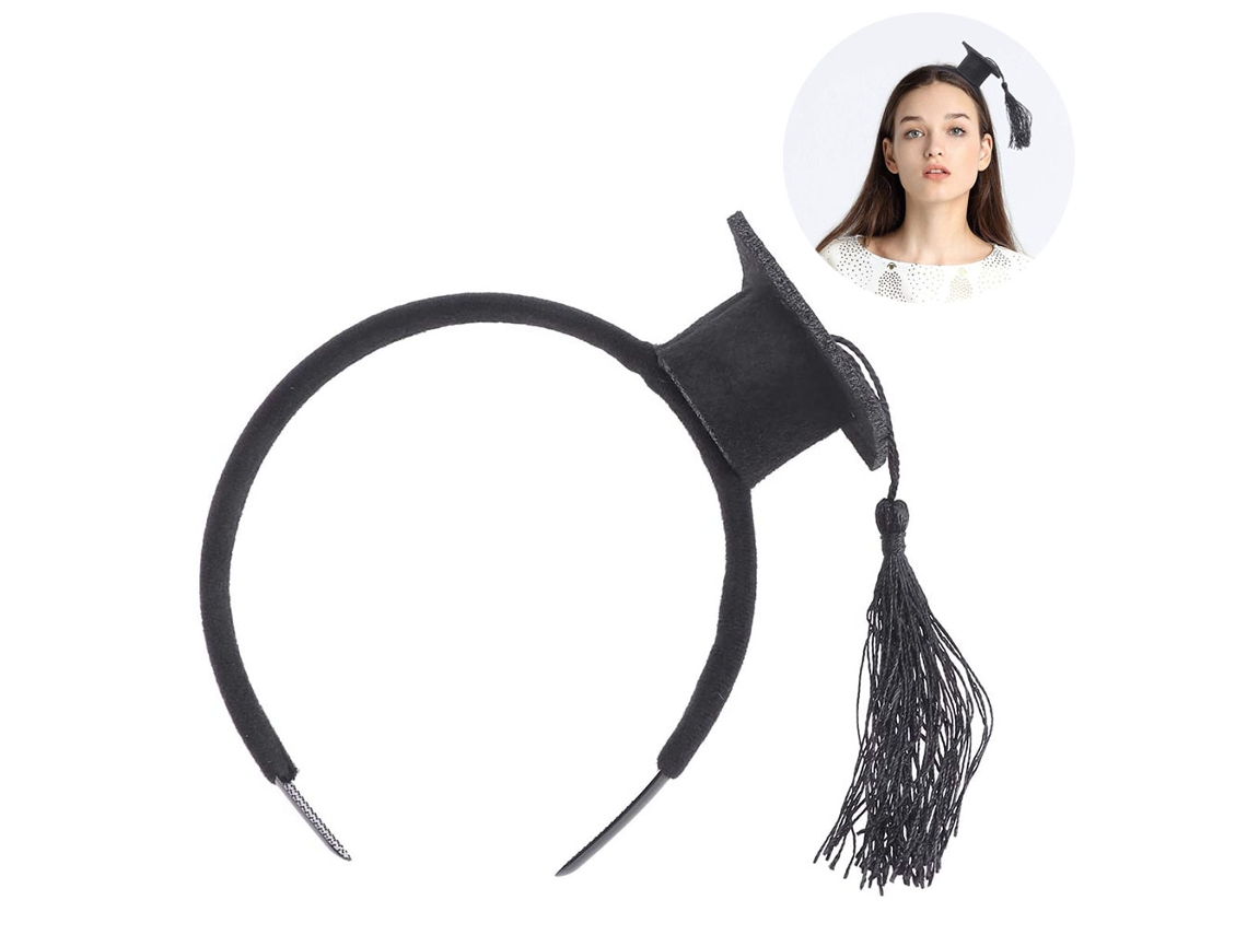 Tiaras de Mini Boné de Formatura Faixa de Cabelo Engraçado Estereoscópico Cocar com Borlas de Chapéu de Doutorado para de Festa-Preto JEDBESETZT