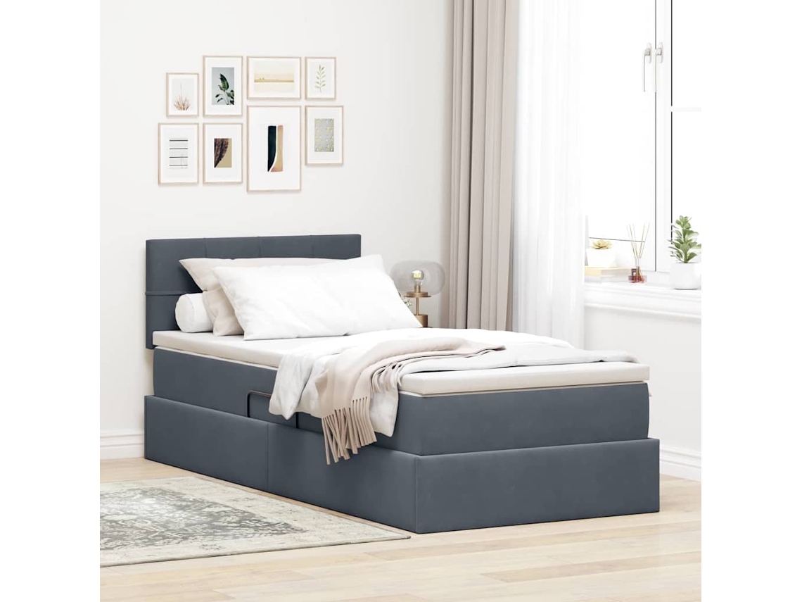 Vidaxl Cama Com Armazenamento Cinza Escuro 90 X 200 Cm Veludo