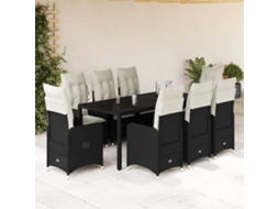 Vidaxl 9 Pcs Conjunto De Bistrô P/ Jardim C/ Almofadões Vime Pe Preto