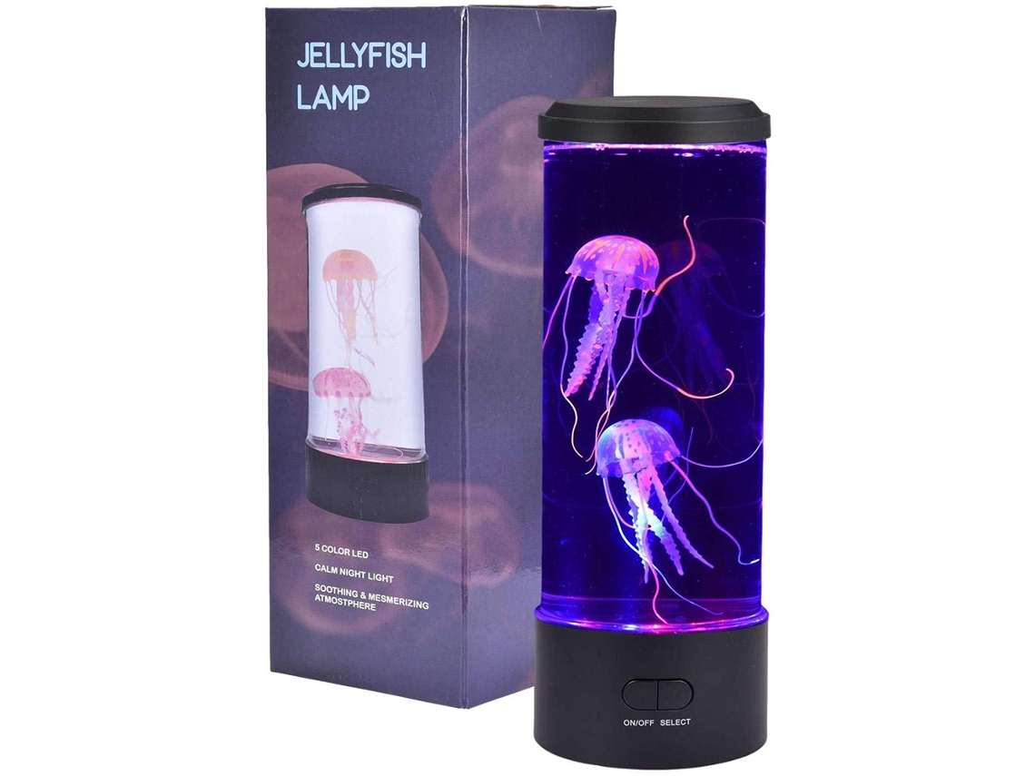 Aquário cilíndrico simulado com luz LED e alimentado por USB EOOCOO