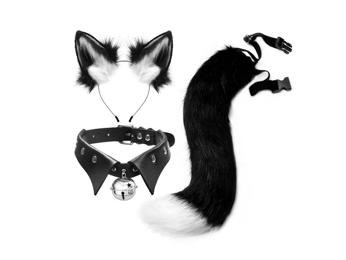 Mali conjunto Tiara Orelhas Collar Cauda Pelo Falso Lobo Raposa Cosplay Halloween Anime