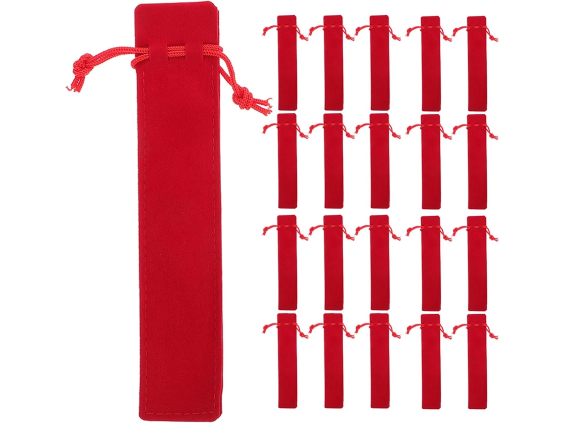 Conjunto de 50 Estojos Pelúcia Vermelha com Cordão Amosfun, Compactos e Leves, Ideais para Guardar Canetas tin