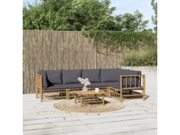 Vidaxl 6 Pcs Conjunto Lounge Jardim Bambu C/ Almofadões Cinza-escuro