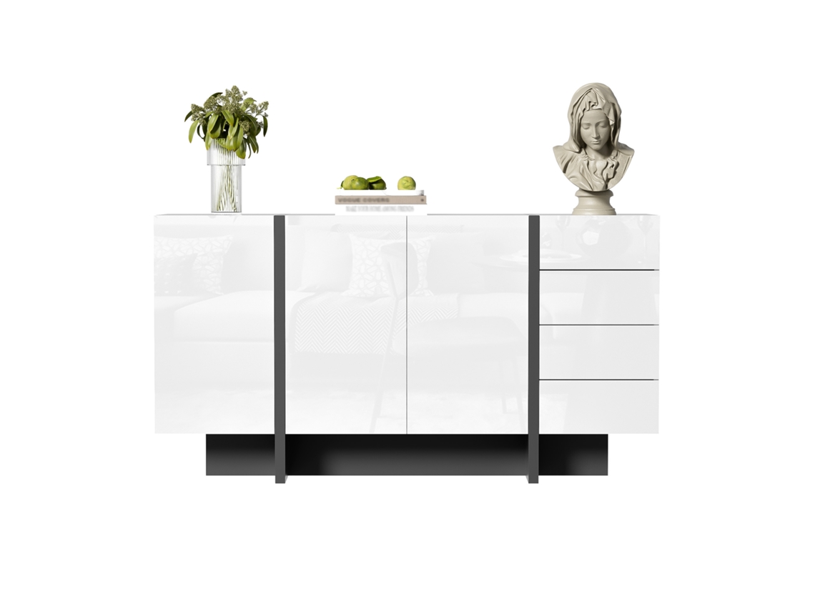 Aparador Branco Brilhante, Aparador Moderno E Simples Com 2 Portas E 4 Gavetas, Fácil De Limpar, Ideal Para Sala De Estar Ou Sala De Jantar-xm