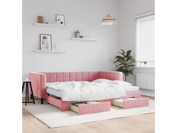 Sofá cama con cajones 90x200 cm terciopelo rosa