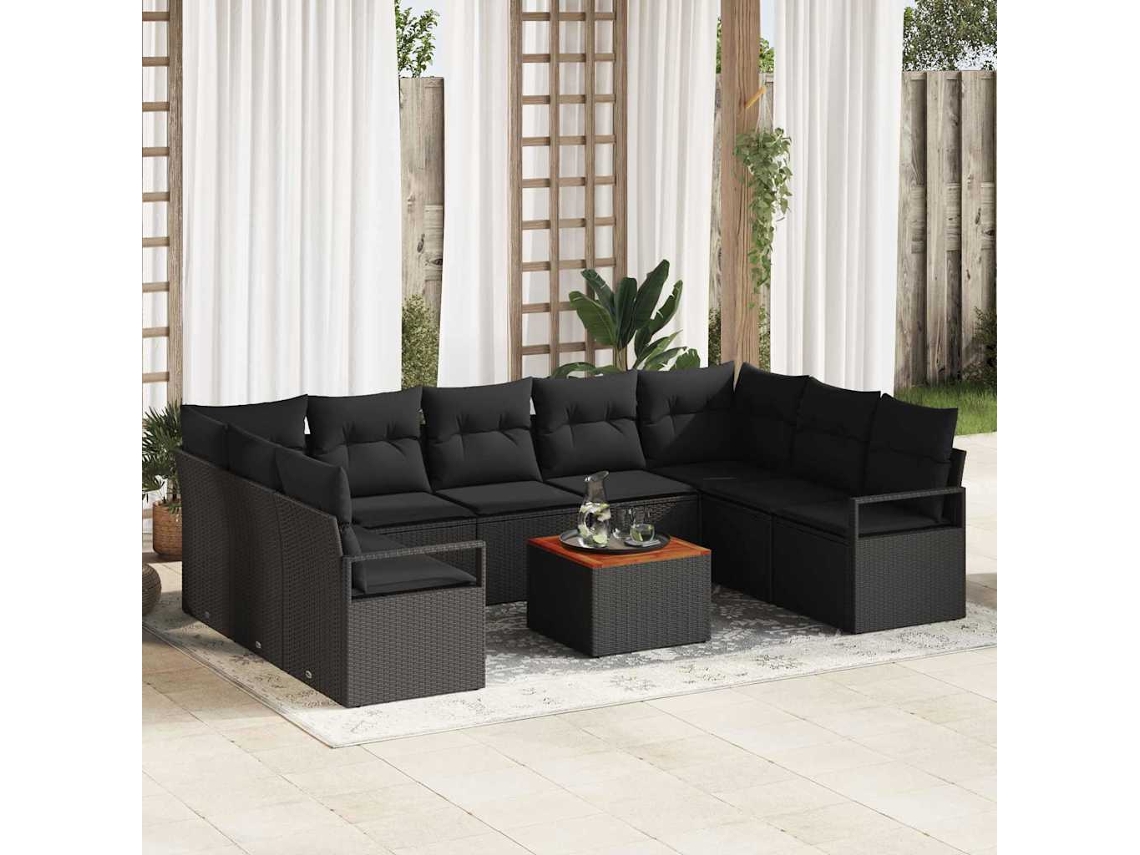 Vidaxl Conjunto De Sofá De Jardim 10 Pcs Preto Vime Pe