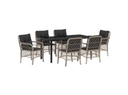 Conjunto 7 De Jantar De Jardim Com Almofadas Vidaxl Cinza Claro Vime Pe