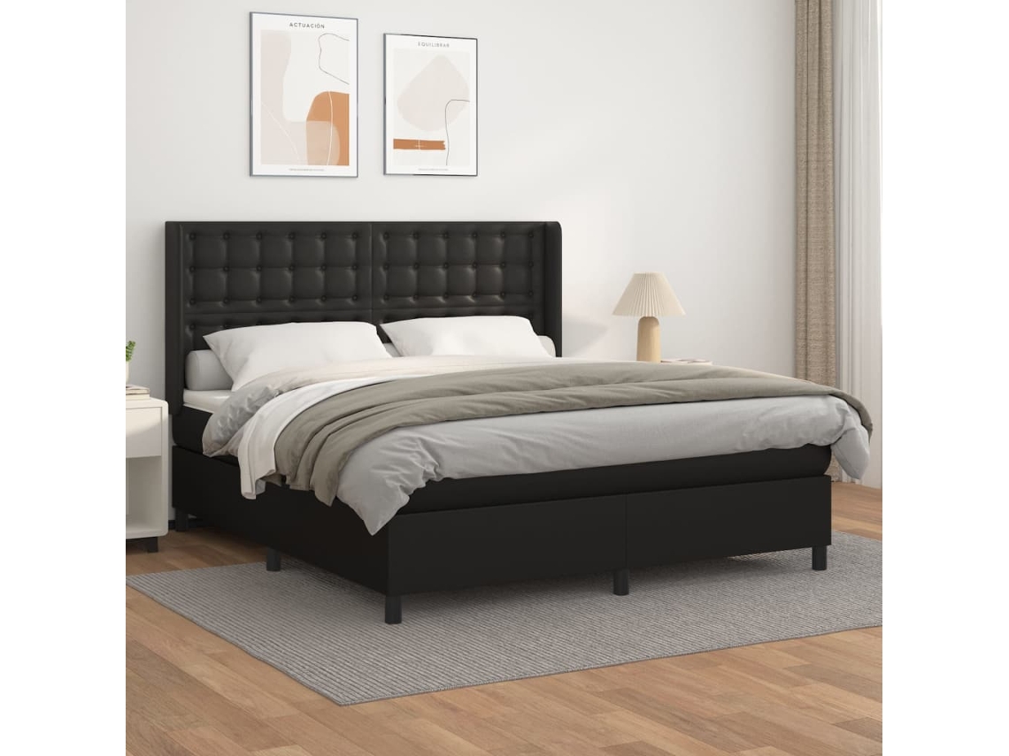 Vidaxl Cama com Molas/colchão 180x200 Cm Couro Artificial Preto