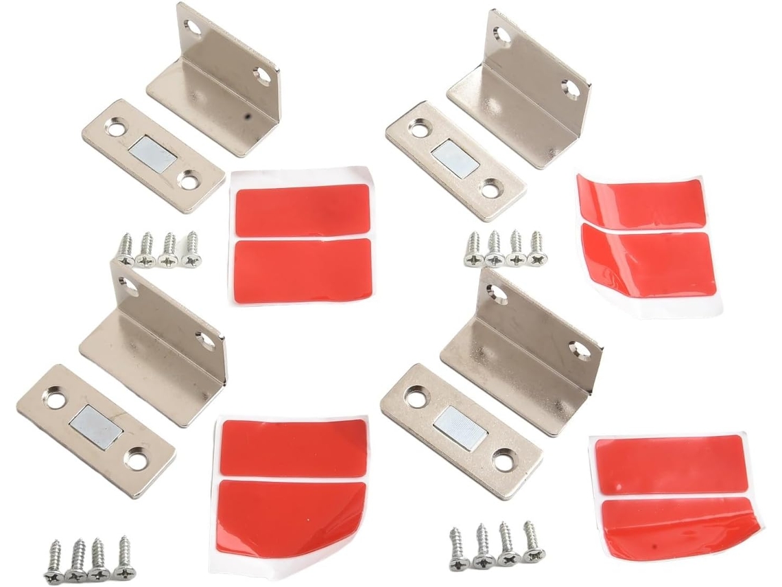 Conjunto De 4-fechos Magnéticos Ultrafinos Para Fechamento Portas Armários E Gabinetes, Em Aço Inoxidável Prateado, 4 Peças