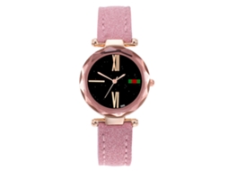 Relógio de Quartzo Feminino com Pulseira de Couro Pu Estilo Casual Rosa