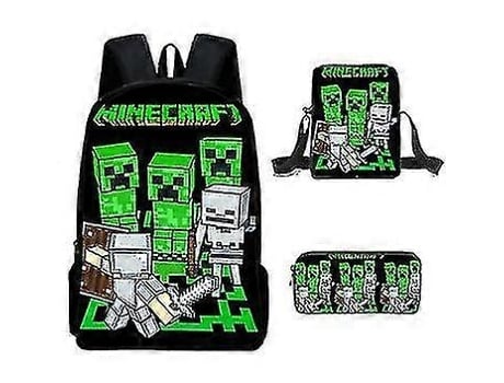 Mochilas Minecraft para ensino fundamental e médio, conjunto de três peças com periféricos para jogos Minecraft, alta qualidade, 4 Miraflow