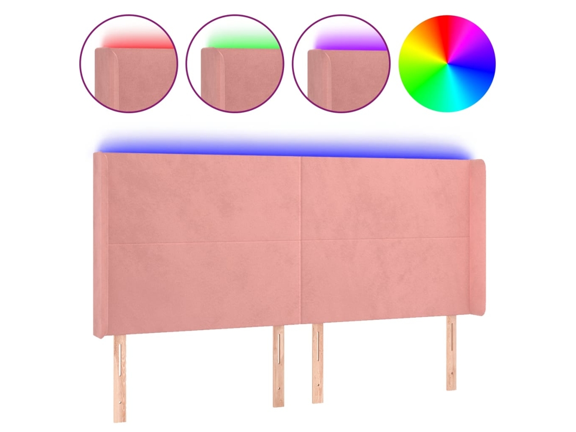Led Headboard, Led Headboards Vidaxl Cor-de-rosa Veludo (183 X 16 X 118/128 Cm)