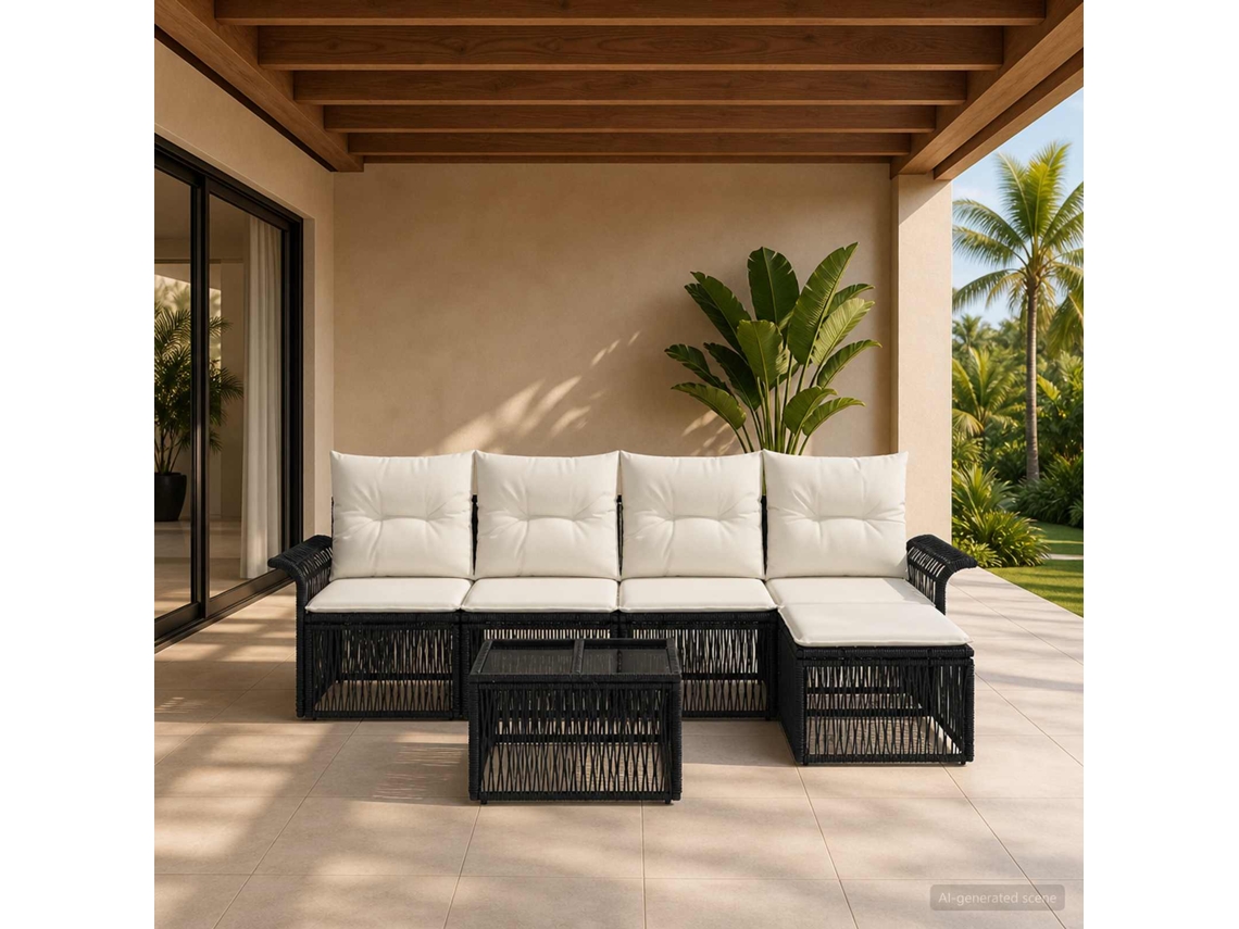 Vidaxl Conjunto De Sofá De Jardim 6 Unid. Preto Vime Pe