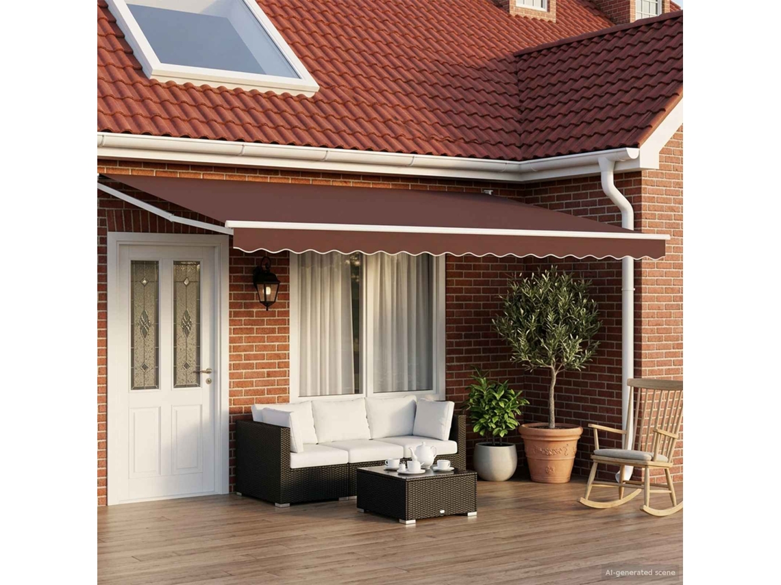 Vidaxl Toldo Retrátil Elétrico Marrom E Branco 5 X 3 M