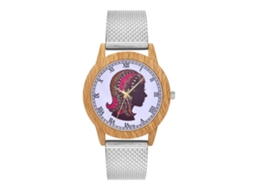 Reloj De Cuarzo Unisex Para Parejas Con Correa De Silicona Y Caja De Madera (plata)