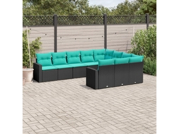 Vidaxl 10 Pcs Conjunto de Sofás P/ Jardim C/ Almofadões Vime Pe Preto