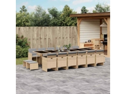 Vidaxl 11 Pcs Conj. Jantar Jardim C/ Almofadões Vime Pe Bege Misturado