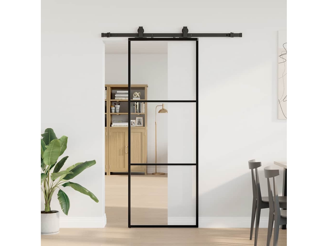 Vidaxl Porta Deslizante C/ Conj. Ferragens 76x205cm Vidro Esg Preto