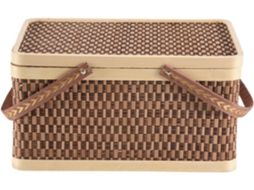 1 Cesta De Bambu Natural Escura Trançada Com Tampa, Feita À Mão, Para Lanches E Pães Gokoco